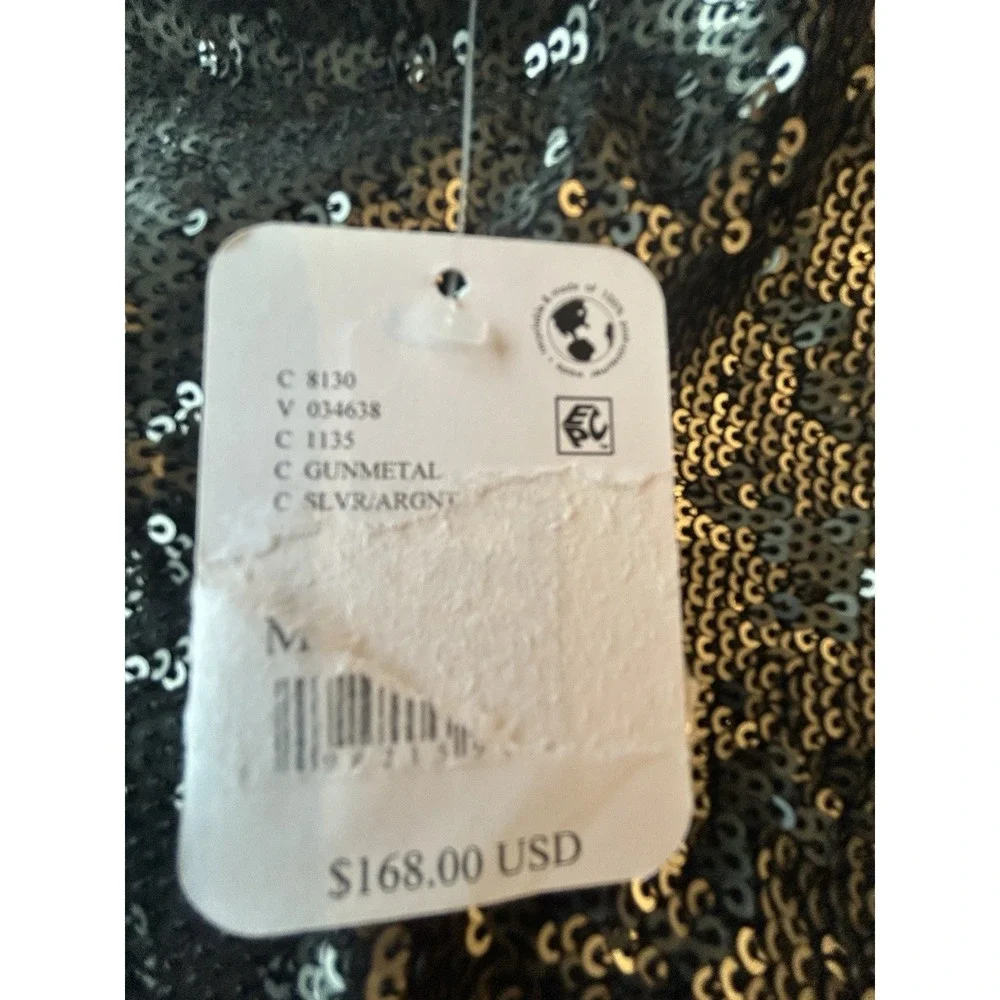 Free People Women's Manuka Sequin Mini Dress M Silver Gunmetal Gray READ